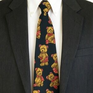 Addiction Mens Necktie Multicolor Teddy Bear‎ Novelty Handmade Valentines Silk
